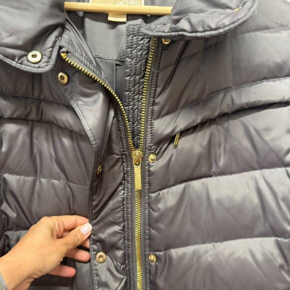 Michael Kors Like NEW Long Down Blend Puffer Winter Coat Gray Trim Size M - Picture 6 of 12